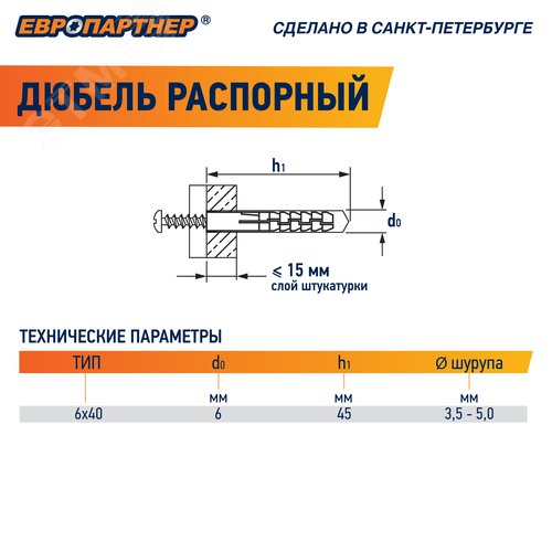 Дюбель распорный 6х40 нейлон (80 шт)