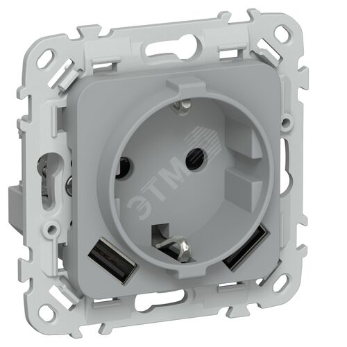 FLITE Розетка 1-местная с заземлением с защитными шторками 16А с USB A+A 3,1А РСЮша11-0-ФлС серый