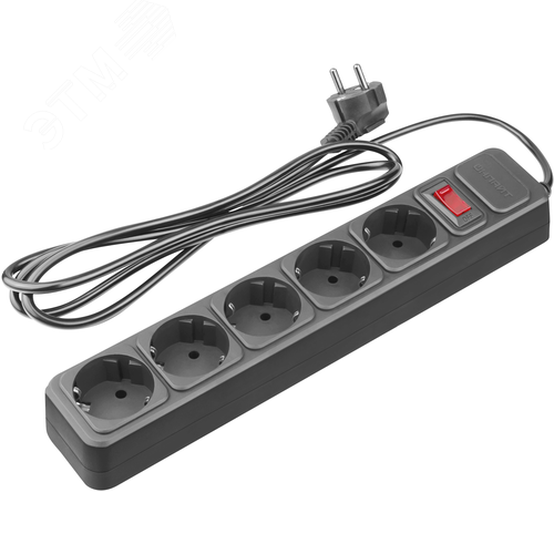 Сетевой фильтр OSP-1-05-500-ESC-3х0.75-BL 5 розеток 5м ПВС 3х0,75 2200Вт с заземлением с выключателем черный