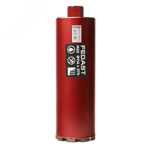 Коронка алмазная для мокрого сверления 114х370 мм, M22