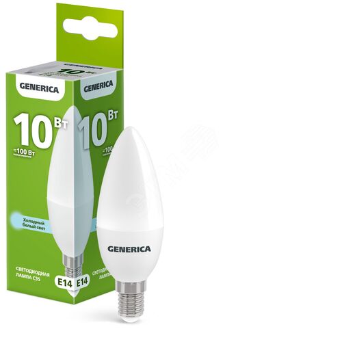 Лампа светодиодная C35 свеча 10Вт 230В 6500К E14