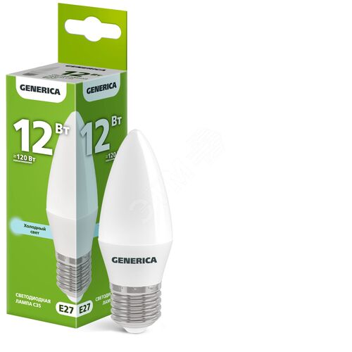 Лампа светодиодная C35 свеча 12Вт 230В 6500К E27