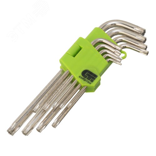 Набор ключей имбусовых Tamper-Torx, 9 шт., TT10-ТT50, 45x, закаленные, удлиненные, никель