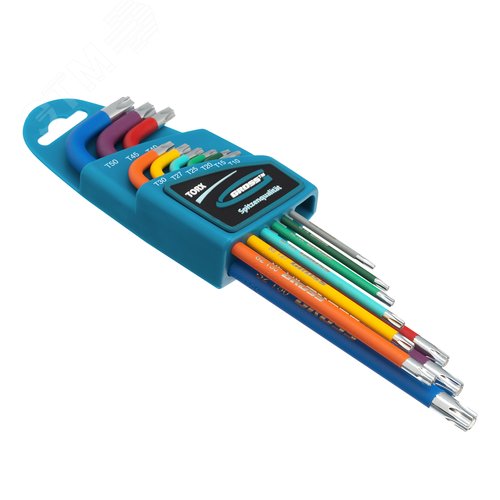 Набор ключей имбусовых TORX-TT, 9 шт: T10-T50, магнит, S2, экстра-длин., хром/краска 9 шт.