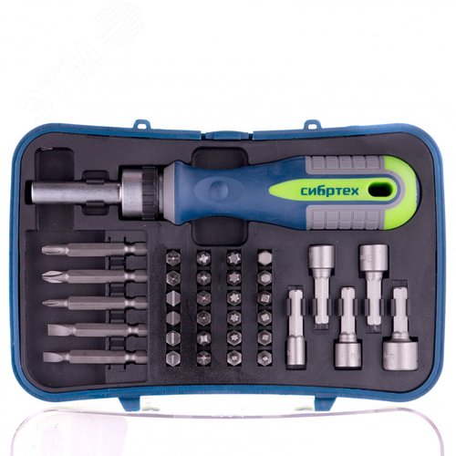 Отвертка-реверс + биты, 35 пред., PH + SL + Torx + PZ + Hex + Sq, CrV, 3к рукоятка