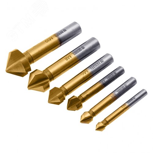Набор зенковок, HSS, M3-M10, 6 шт, металл. кейс