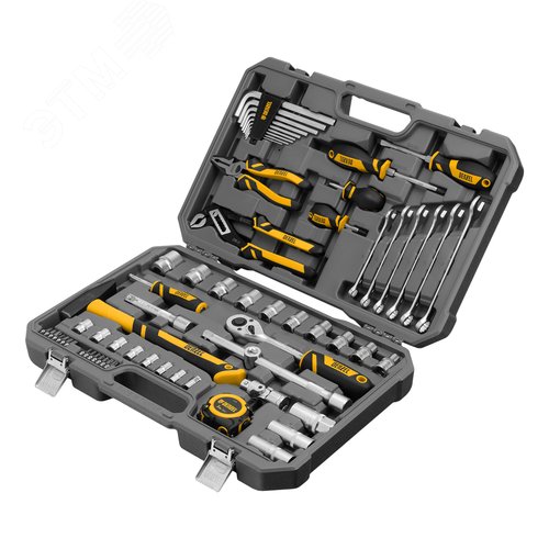 Набор инструментов, 1/2', 1/4', CrV, S2, пластиковый кейс, 64 предмета