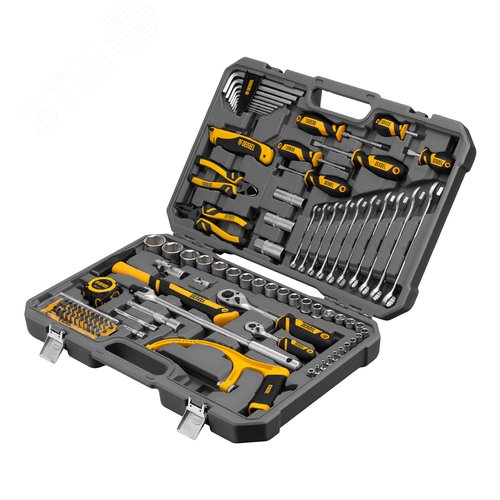 Набор инструментов, 1/2', 1/4', CrV, S2, пластиковый кейс, 100 предметов
