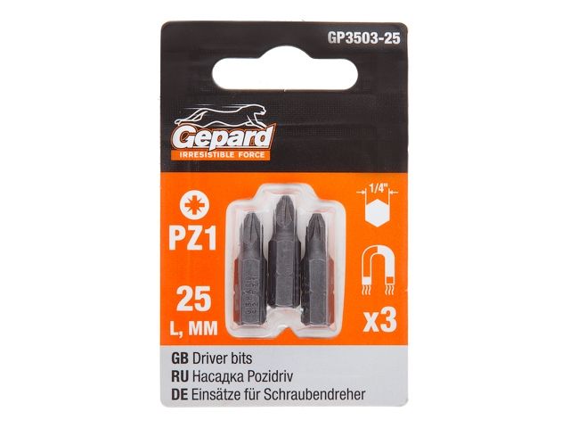 Насадка крестообразная PZ1 25мм 3шт GEPARD (GP3503-25)