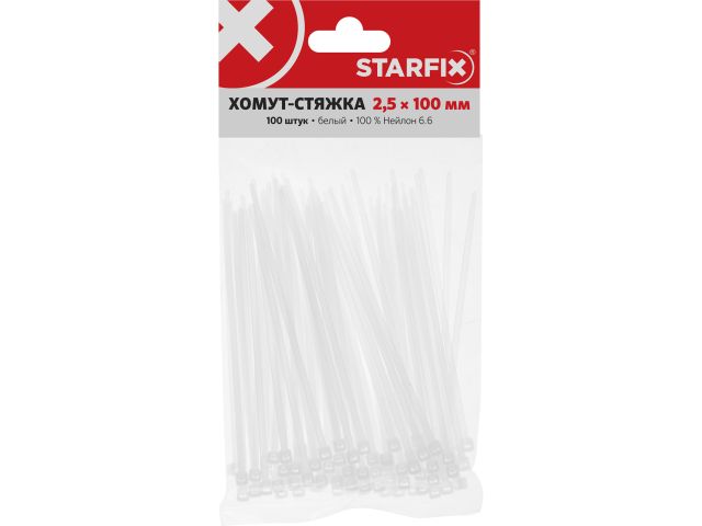 Хомут-стяжка 2.5х100 мм белый (100 шт в уп.) STARFIX