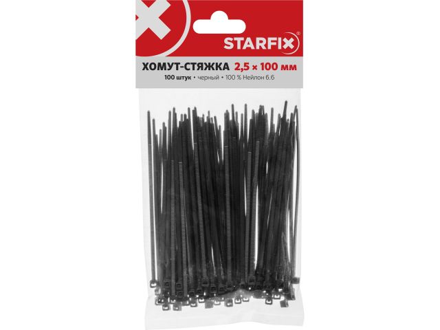 Хомут-стяжка 2.5х100 мм черный (100 шт в уп.) STARFIX
