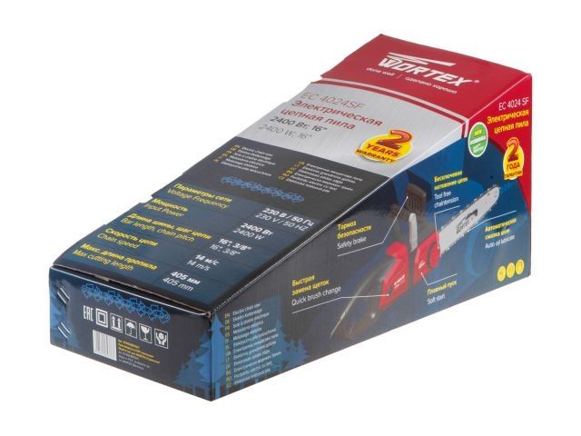 Пила цепная электрическая WORTEX EC 4024 SF шина 40 см (16"), 3/8" LP, 1.3 мм 2400 Вт