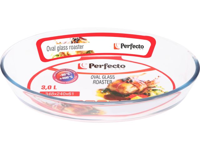 Форма из жаропрочного стекла, 3.0 л, овальная, 348х240х64 мм, PERFECTO LINEA