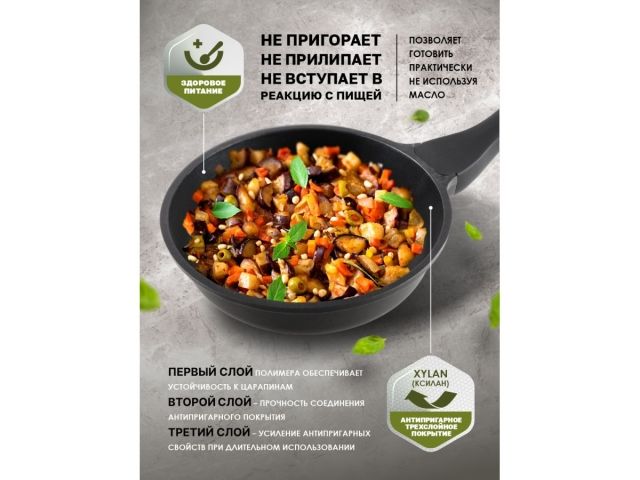 Сковорода литая ф 28х6.0 см, алюм., антиприг. покр., серия Black Induction, PERFECTO LINEA
