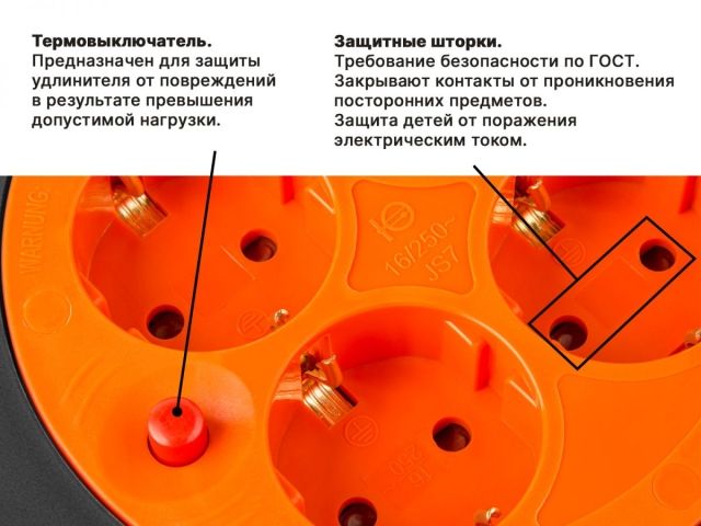 Удлинитель на катушке 30м (4 роз., 3,5кВт, с/з, ПВС 3х1,5) Юпитер