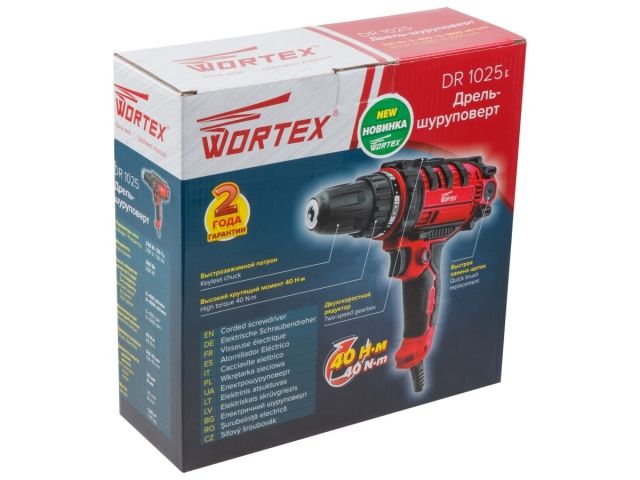 Дрель-шуруповерт WORTEX DR 1025 в кор. 300 Вт, 40 Нм, 2 скор.
