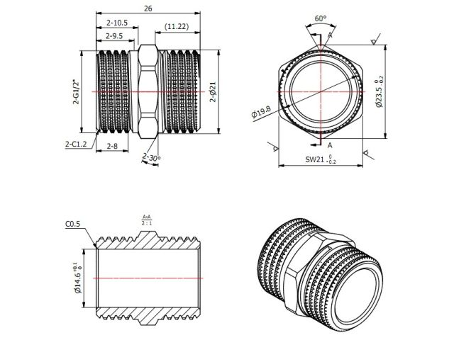 Ниппель 1/2" нар.-нар., AV Engineering (инд. упак.)