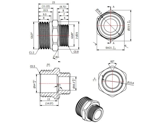 Ниппель ред. 1/2" нар. х 3/8" нар., AV Engineering (инд. упак.)