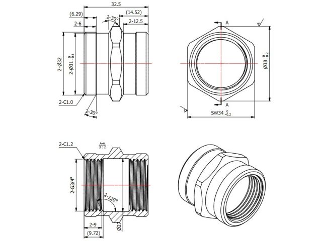 Муфта 3/4" вн.-вн., AV Engineering (инд. упак.)
