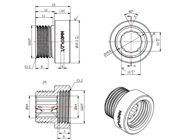 Удлинитель 1/2" вн.-нар. х 10 мм, AV Engineering (инд. упак.)