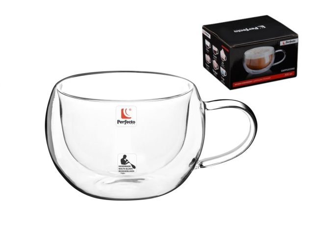 Кружка стеклянная с двойными стенками, 300 мл, серия CAPPUCCINO, PERFECTO LINEA