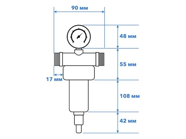 Фильтр самоочищающийся 3/4" нар. или 1/2" вн., 100 микрон, с манометром, AV Engineering (инд. упак.)