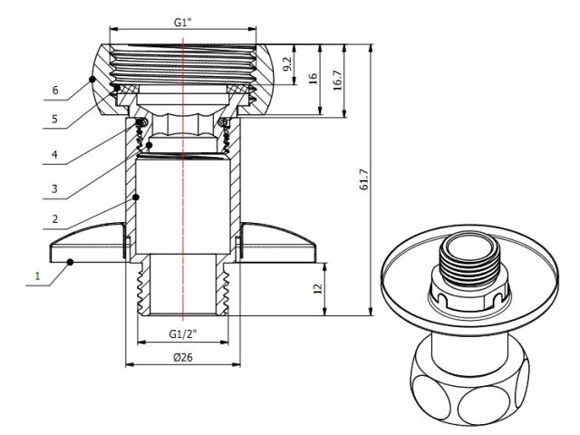 Американка прямая 1" вн. х 1/2" нар. ХРОМ, AV Engineering (2 шт. в уп.)