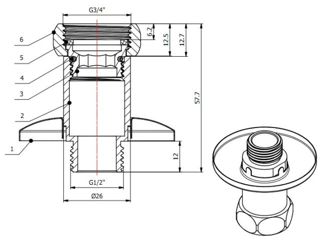 Американка прямая 3/4" вн. х 1/2" нар. ХРОМ, AV Engineering (2 шт. в уп.)