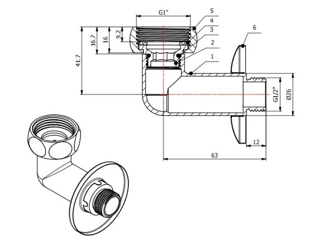 Американка угловая 1" вн. х 1/2" нар. ХРОМ, AV Engineering (2 шт. в уп.)