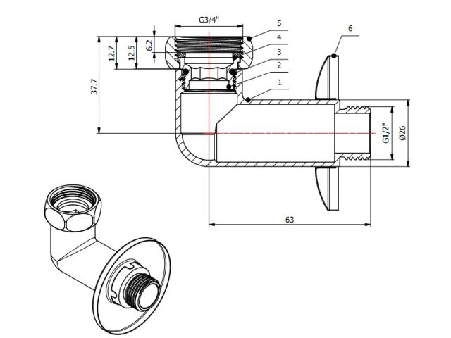 Американка угловая 3/4" вн. х 1/2" нар. ХРОМ, AV Engineering (2 шт. в уп.)