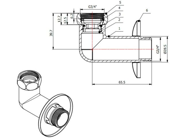 Американка угловая 3/4" вн. х 3/4" нар. ХРОМ, AV Engineering (2 шт. в уп.)