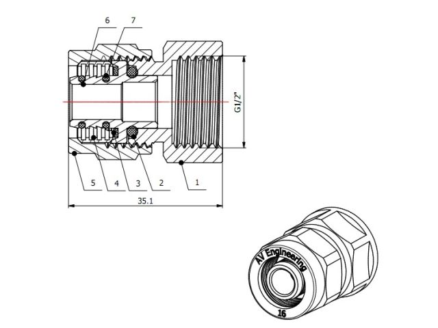 Муфта 16(2.0) х 1/2" вн. для труб PEX, AV Engineering (инд. упак.)