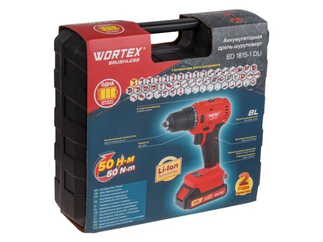 Аккум. дрель-шуруповерт WORTEX BD 1815-1 DLi в чем. ALL1 БЕСЩЕТ, 18 В, 50 Н*м, 1х1.5 А*ч, БЗП 10 мм