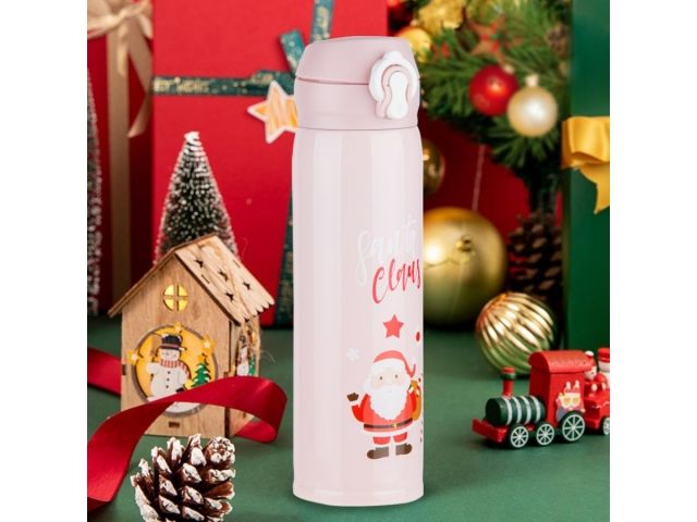 Термос, 500 мл, нержавеющая сталь, MERRY CHRISTMAS, розовый, PERFECTO LINEA