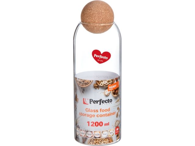Банка для сыпучих продуктов стеклянная 1200 мл, серия Handy, PERFECTO LINEA