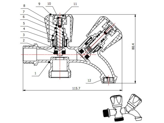 Кран садовый 1/2" нар. х 3/4" нар., AV Engineering (инд. упак.)