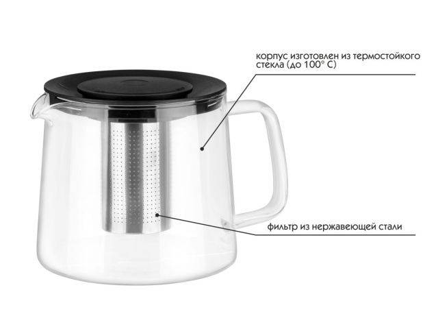 Чайник заварочный, стеклянный, 1500 мл, Handy, PERFECTO LINEA