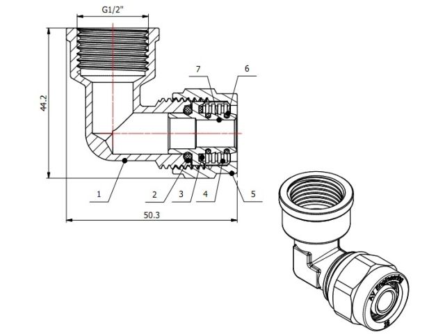 Колено 16(2.0) х 1/2" вн. для труб PEX, AV Engineering (инд. упак.)