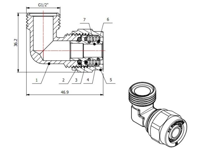 Колено 16(2.0) х 1/2" нар. для труб PEX, AV Engineering (инд. упак.)