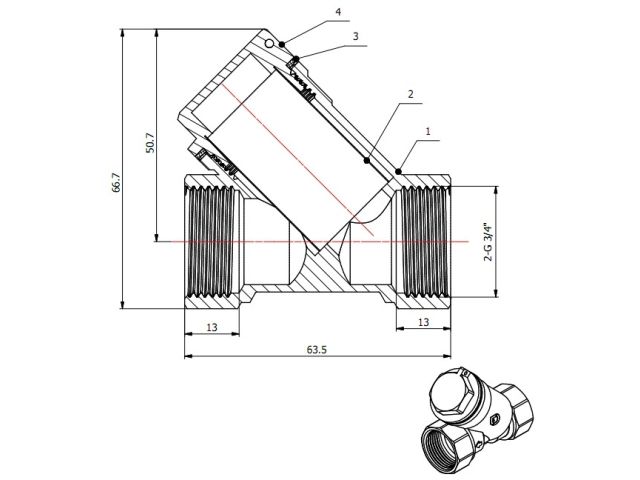 Фильтр косой 3/4" вн.-вн., AV Engineering (инд. упак.)