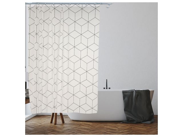 Шторка для ванной (12 колец в комплекте), 180x180 см, Secret, геометрия, белая, PERFECTO LINEA