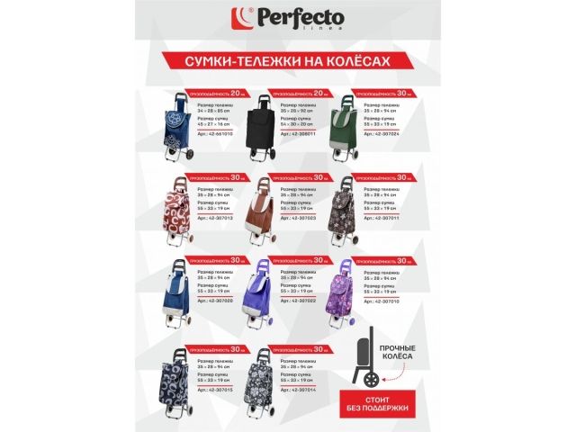 Сумка-тележка хозяйственная на колесах 20 кг, черная, PERFECTO LINEA