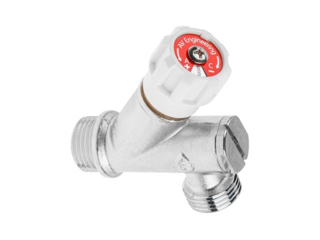 Кран вентильный угловой 1/2" нар.-нар. установочный ХРОМ с фильтром, AV Engineering