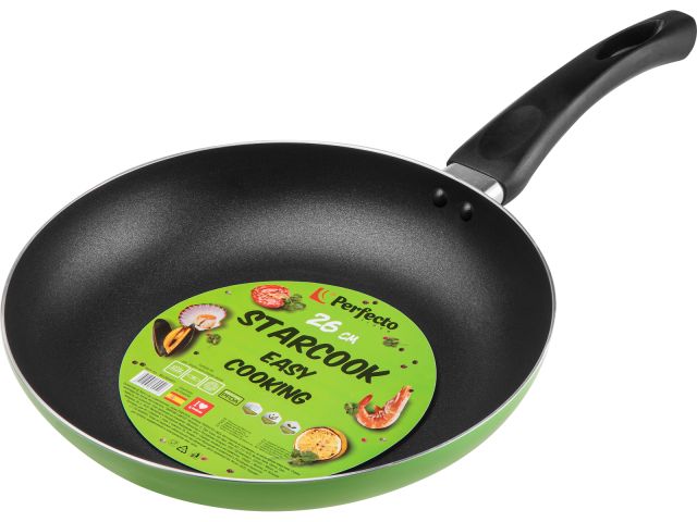 Сковорода ф 26х4.5 см, штамп., алюм., антиприг. покр., серия STARCOOK, зеленая, PERFECTO LINEA