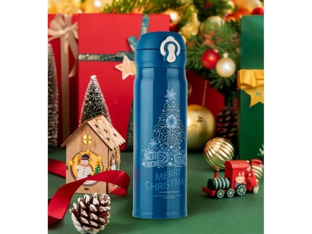 Термос, 480 мл, нержавеющая сталь, MERRY CHRISTMAS, темно-бирюзовый, PERFECTO LINEA