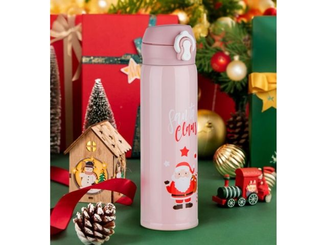 Термос, 480 мл, нержавеющая сталь, MERRY CHRISTMAS, розовый, PERFECTO LINEA