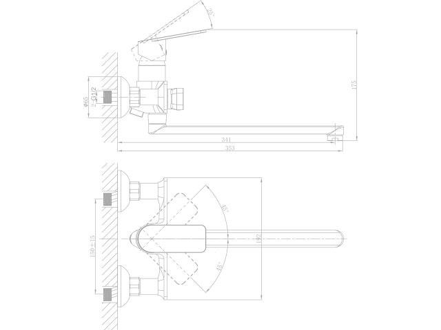 Смеситель для ванны (Lt) D35, серия Camellia хром, a-five