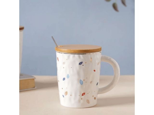 Кружка керамическая с крышкой и ложкой, 360 мл., Autumn foliages, PERFECTO LINEA