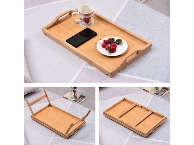 Поднос-столик бамбуковый с ручками, прямоугольный, 50,5х30 см, BAMBOO, PERFECTO LINEA