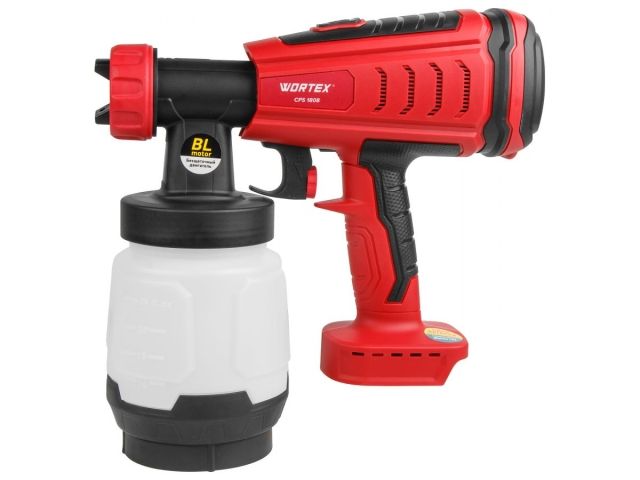Аккум. краскораспылитель WORTEX CPS 1808 в кор. ALL1 SOLO БЕСЩЁТ.ДВИГ., 18В, 1000 мл/мин, 0.8 л бак